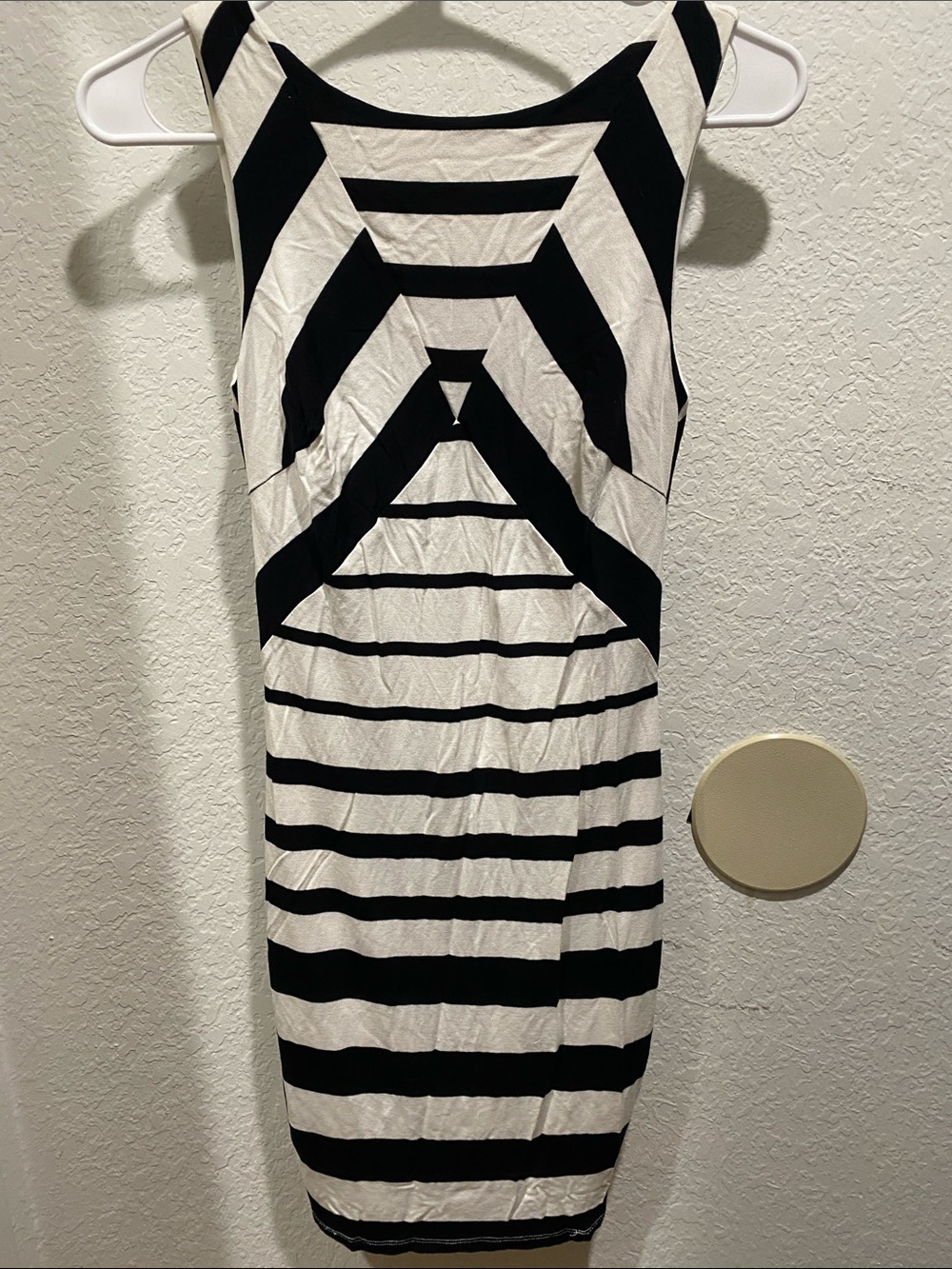 bebe Black and White Striped Midi Sheath Dress